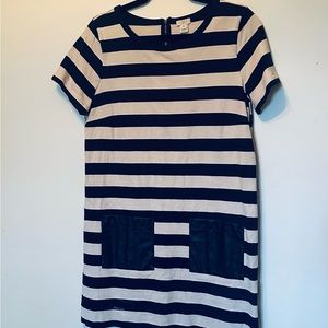 J.Crew M Striped Dress with Leather Pockets